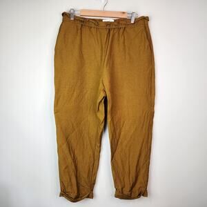 The Fold London Linen Pull-on Pants Mustard Yellow Elastic Waist Cuffed Size 10